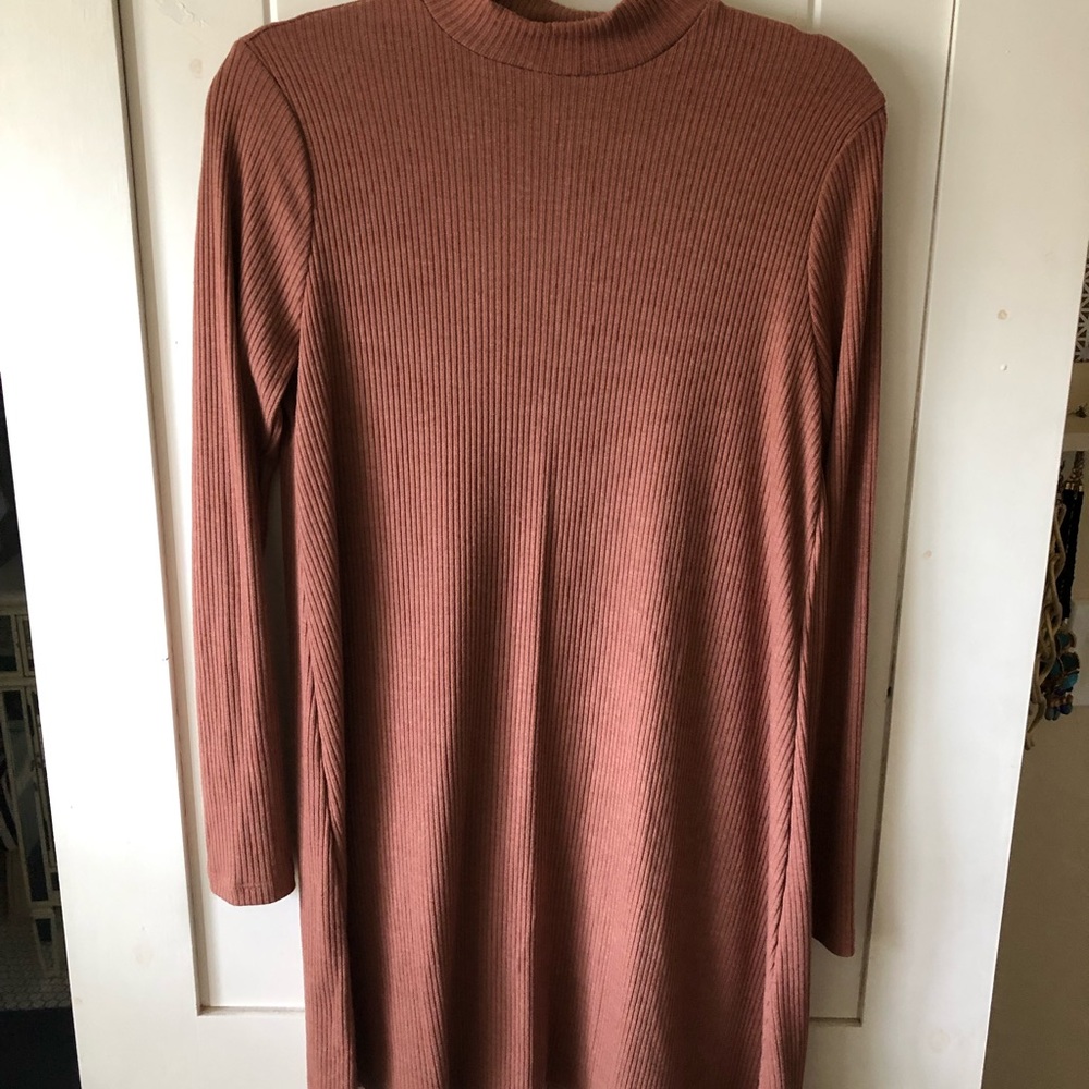 Long sleeve salmon colored dress